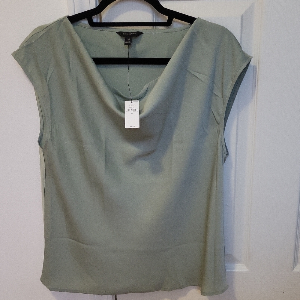 Banana Republic Green Draped Cap Sleeve Blouse